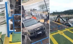 Imagem ilustrativa da imagem Vídeo mostra caçada da PM a suspeito de tráfico que pulou de ferry